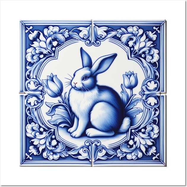 Vintage Dutch Tile: Rabbit No.1 Wall Art by artnook